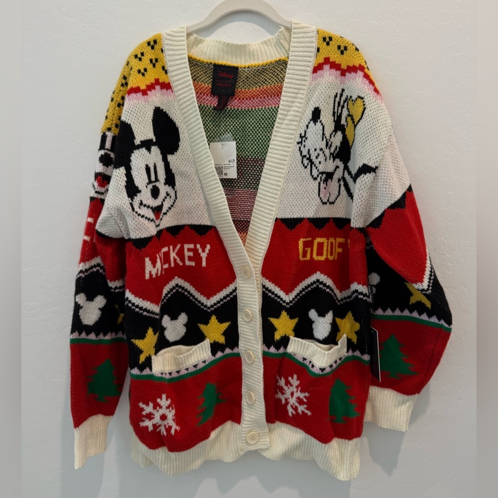 Disney Mickey Mouse & Goofy Holiday Christmas Button Up Cardigan Forever 21 NWT